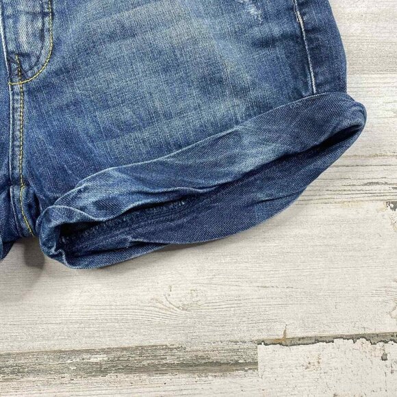 Zara Women Denim Shorts‎ Womens 6 Blue Distressed Studded Roll Hem - Picture 3 of 9